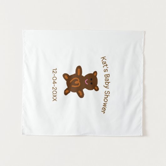 Bruine teddybeer babyshower inclusief naam datum e wandkleed (Voorkant (horizontaal))