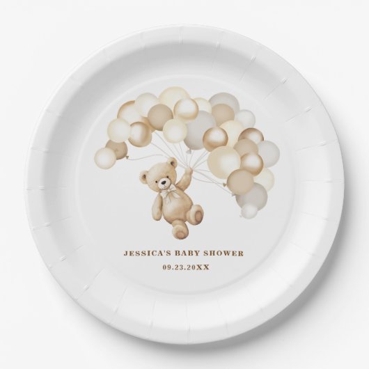 Bruine teddybeer babyshower papieren bordje (Voorkant)