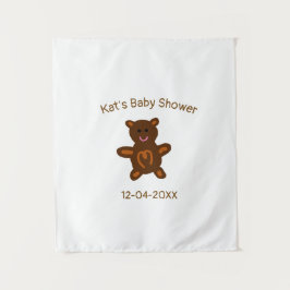 Bruine teddybeer babyshower voeg naam datum elegan wandkleed