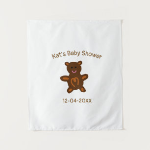 Bruine teddybeer babyshower voeg naam datum elegan wandkleed