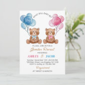 Bruine teddybeer ballon Geslacht onthullen uitnodi Kaart (Staand voorkant)