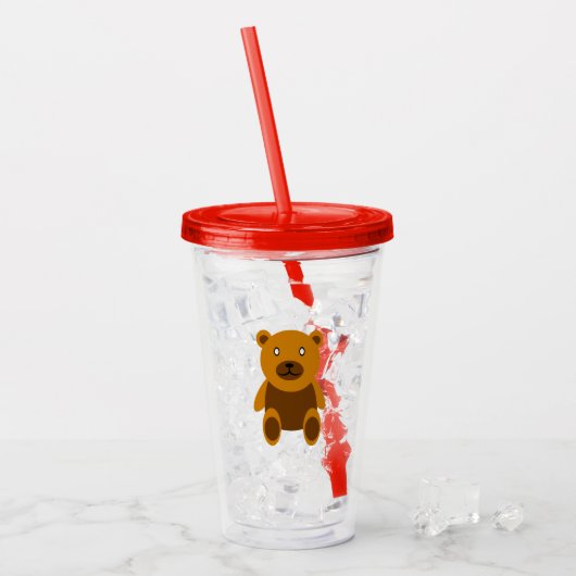 Bruine teddybeer clipart acryl drinkbeker (Voorkant ijs)