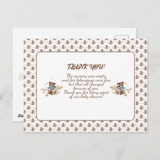 Bruine teddybeer Het is een jongen! Bedankkaartje Briefkaart (Voorkant / Achterkant)