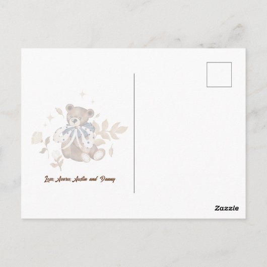 Bruine teddybeer Het is een jongen! Bedankkaartje Briefkaart (Achterkant)