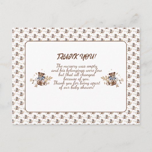 Bruine teddybeer Het is een jongen! Bedankkaartje Briefkaart (Voorkant)