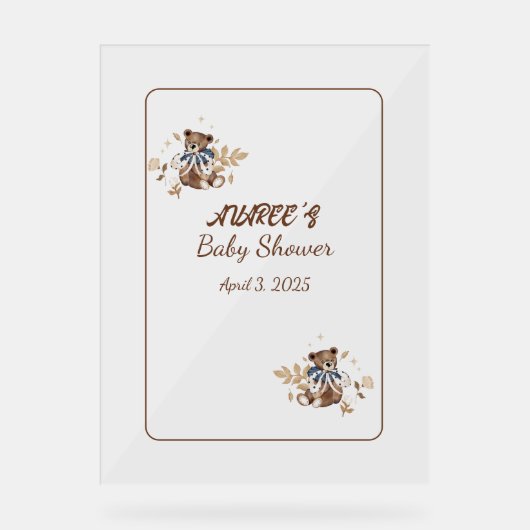 Bruine teddybeer, het is een jongen! douchebak acryl bord (Voorkant)