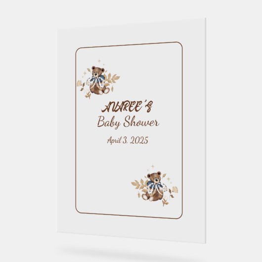 Bruine teddybeer, het is een jongen! douchebak acryl bord (Hoek)