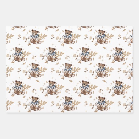 Bruine teddybeer, het is een jongen! douchebak inpakpapier vel (Voorkant)