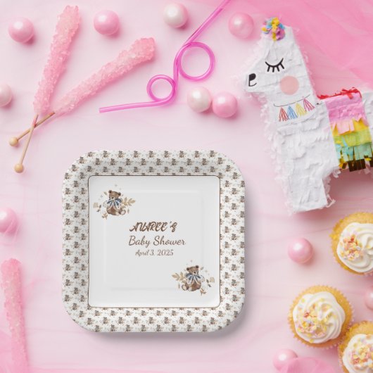 Bruine teddybeer, het is een jongen! douchebak papieren bordje (Feest)