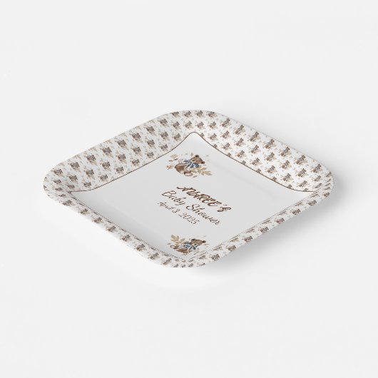 Bruine teddybeer, het is een jongen! douchebak papieren bordje (Gebogen)