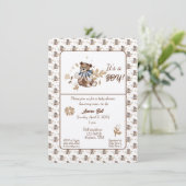 Bruine teddybeer, het is een jongen! douchen kaart (Staand voorkant)