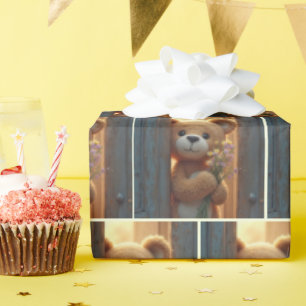 Bruine teddybeer met een wildflower boeket cadeaupapier