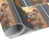 Bruine teddybeer met een wildflower boeket cadeaupapier (Rol Hoek)