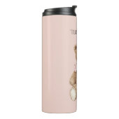 Bruine teddybeer met roze strik thermosbeker (Gedraaid links)
