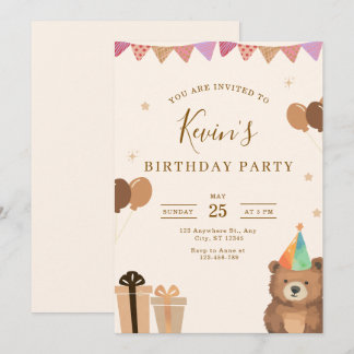 Bruine teddybeer verjaardagsuitnodiging, Schattig Kaart