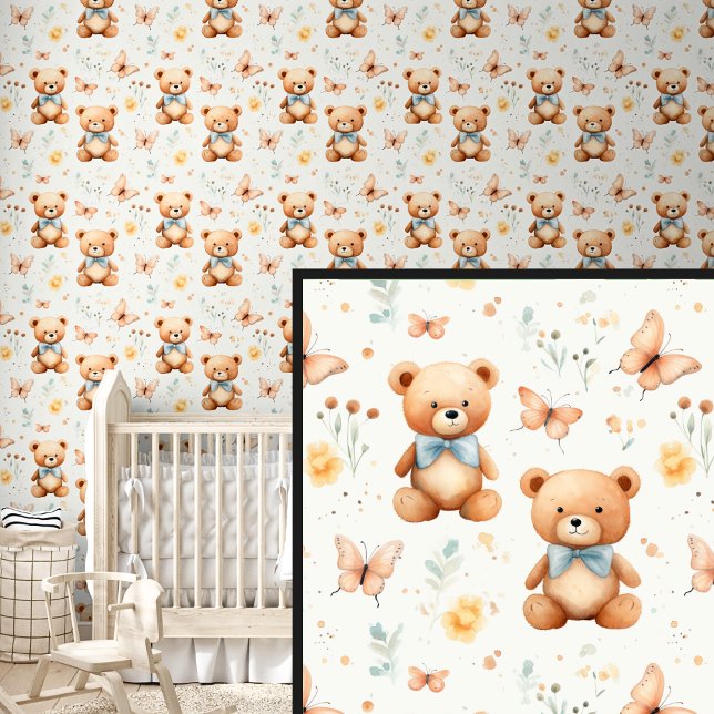 Bruine teddybeer Vrienden & Vlinders Behang (Creator heeft geüpload)