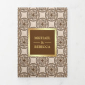 Bruine Tegels Patroon Faux Gouden Folie Foto Bruil Drieluik Uitnodiging (Cover)