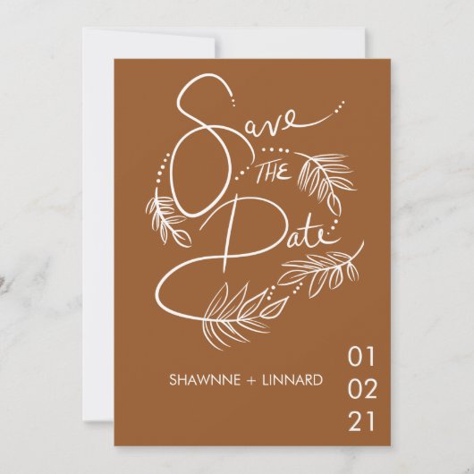 Bruine Terracotta Boho Handgetekende Save the Date Kaart (Voorkant)