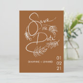 Bruine Terracotta Boho Handgetekende Save the Date Kaart (Staand voorkant)