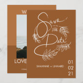 Bruine Terracotta Boho Handgetekende Save the Date Kaart (Voorkant / Achterkant)