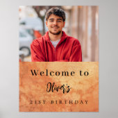 Bruine terracotta muur foto verjaardag welkom poster (Voorkant)