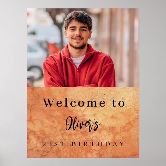 Bruine terracotta muur foto verjaardag welkom poster (Voorkant)
