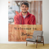 Bruine terracotta muur foto verjaardag welkom wandkleed (In situ)