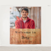 Bruine terracotta muur foto verjaardag welkom wandkleed (Voorkant)