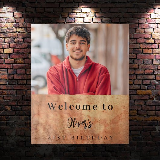 Bruine terracotta muur foto verjaardag welkom wandkleed