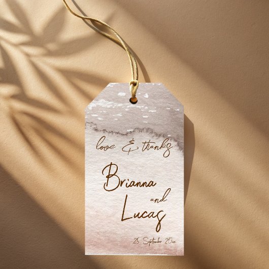 Bruine terracotta waterverf bruiloft monogrammed cadeaulabel