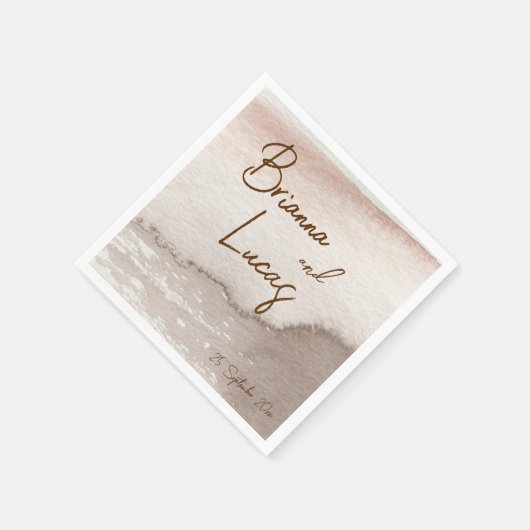 Bruine terracotta waterverf bruiloft monogrammed servet (Hoek)