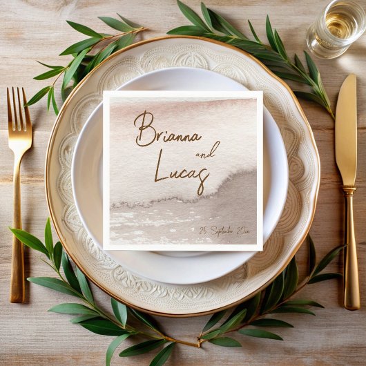 Bruine terracotta waterverf bruiloft monogrammed servet