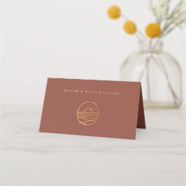 Bruine terracotta zonsondergang logo bruiloft plaa plaatskaartje
