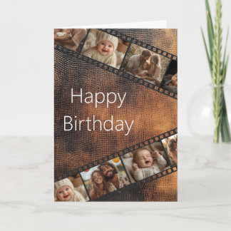 Bruine Textuur Film Strip Foto Happy Birthday Kaar