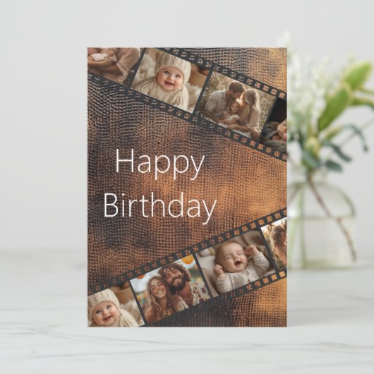 Bruine textuur filmstrook foto verjaardagskaart kaart (Staand voorkant)