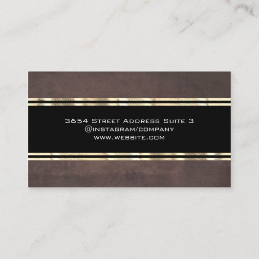 Bruine textuur gouden metalen trim visitekaartje (Achterkant)