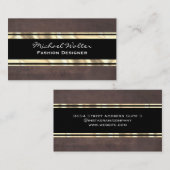 Bruine textuur gouden metalen trim visitekaartje (Voorkant / Achterkant)