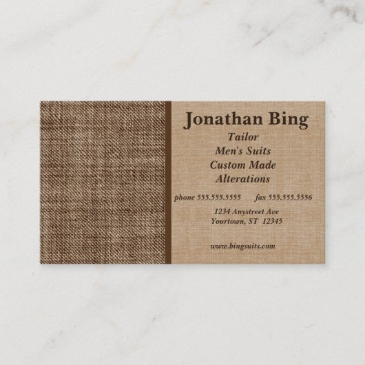 Bruine Textuur Tailor Visitekaartje (Voorkant)