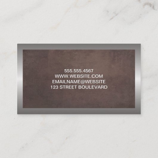 Bruine textuur | Zilveren frame metaalachtig Visitekaartje (Achterkant)