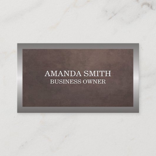 Bruine textuur | Zilveren frame metaalachtig Visitekaartje (Voorkant)