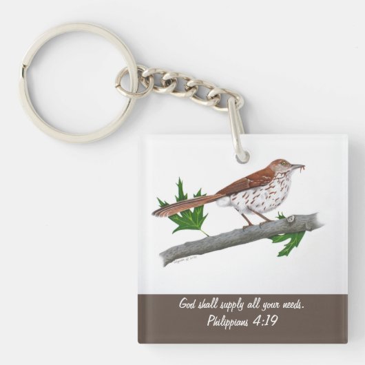 Bruine Thrasher Inspirerend Sleutelhanger (Voorkant)