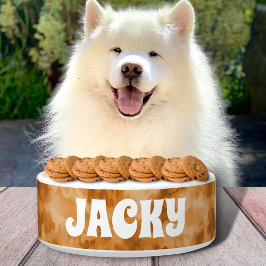 Bruine Tie Dye Gepersonaliseerde Hond of Kat Naam Voerbakje