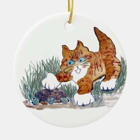Bruine Tiger Kitten en schildpad Keramisch Ornament (Voorkant)