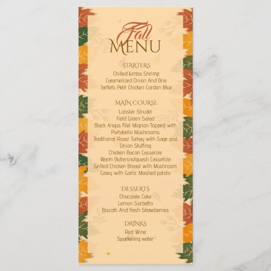 Bruine tinten Herfst Autumn Leaves Flat Menu (Voorkant)