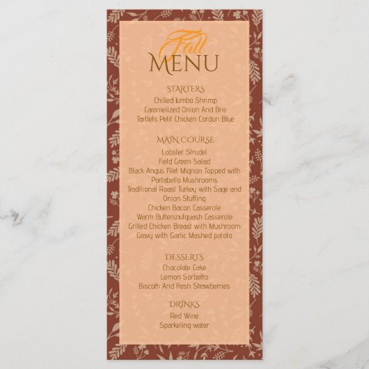 Bruine tinten Herfst Herfstbladeren Plat Menu (Voorkant)