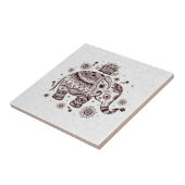 Bruine tinten Leuke Retro Bloemenolifant Tegeltje (Zijkant)