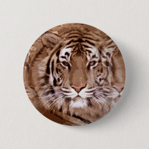 Bruine tinten tijgergezicht ronde button 5,7 cm