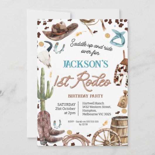 Bruine touw tekst Eerste rodeo 1e verjaardag Kaart (Voorkant)