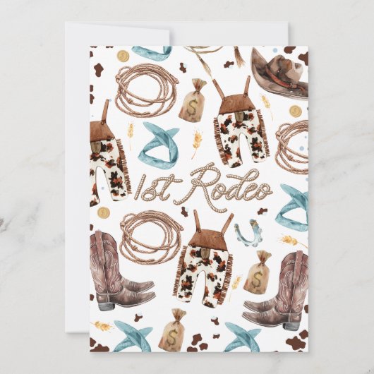 Bruine touw tekst Eerste rodeo 1e verjaardag Kaart (Achterkant)