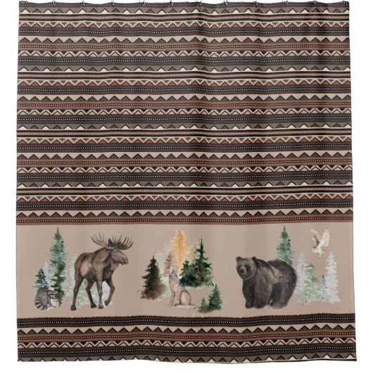 Bruine Tribal Waterverf Woodland Animal Forest Douchegordijn (Voorkant)